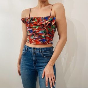 NWT Zara red floral crop top with ruffles